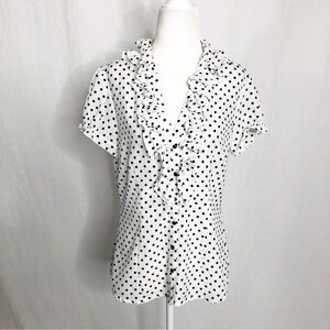 Blue Bell Black & White Polka Dot Ruffle Button Front Top Size M